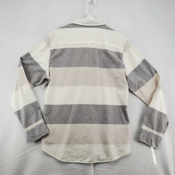 GUESS Shirt Men's Long Sleeve Striped Casual Button Up Oxford White Tan Large - Picture 8 of 12